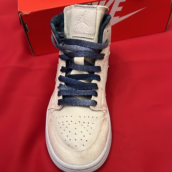 Women's Nike air Jordan 1 mid off white  cream denim shoes size 7 - Picture 4 of 11